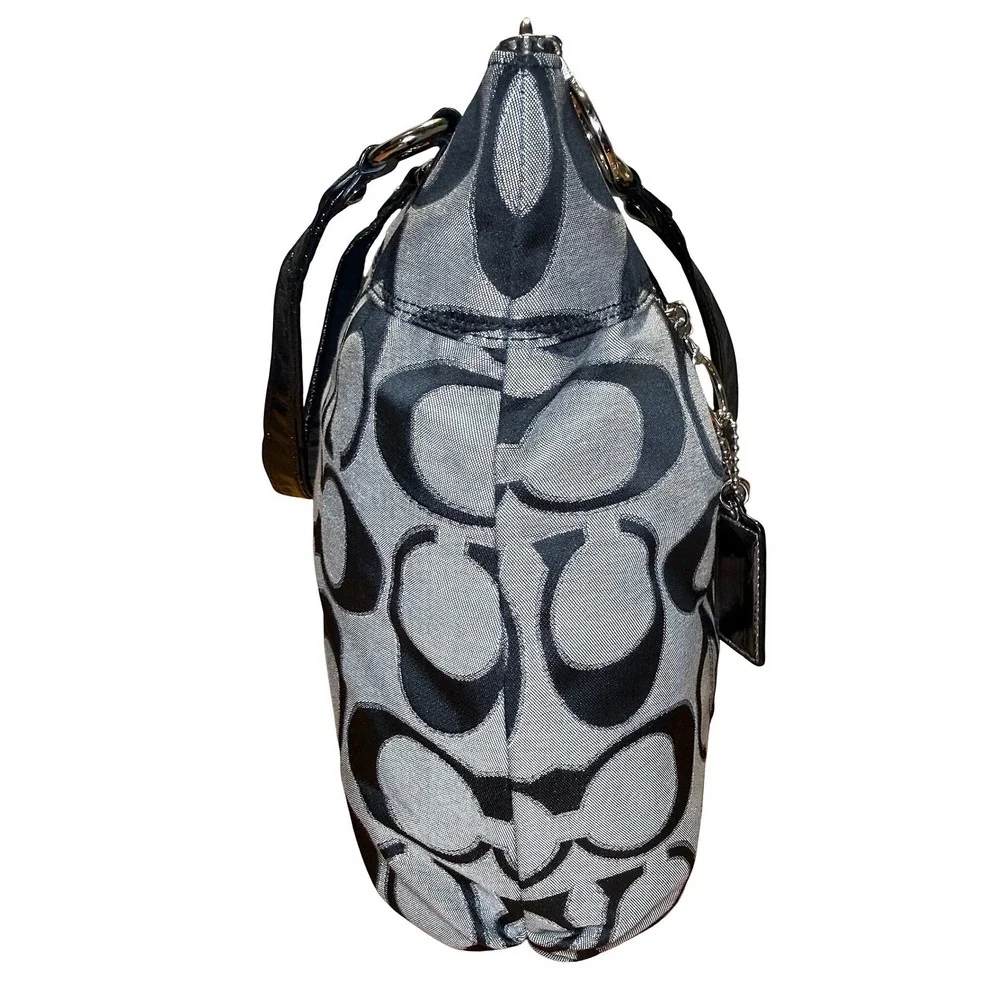 Coach Poppy Glam Tote 17890 Black Gray Signature‎ Shoulder Bag Canvas 2011 Clean